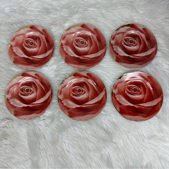 Classic Coffee & Tea Set of 6 Rose Floral 7” Desert Serving Plates‎